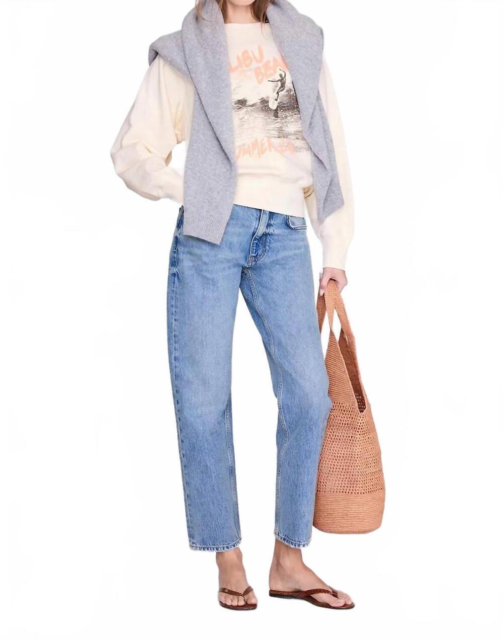 NEW ANINE BING women's harry surfer shrunken sweatshirt in washed buttercream